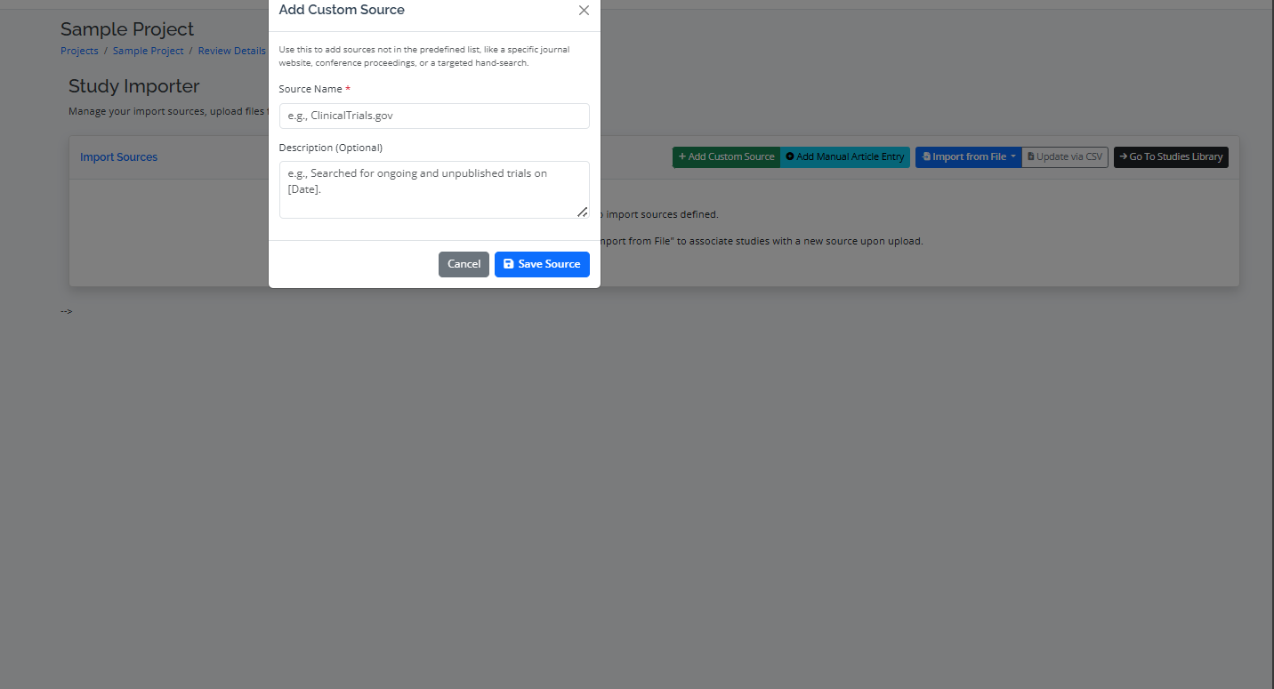 Creating import source