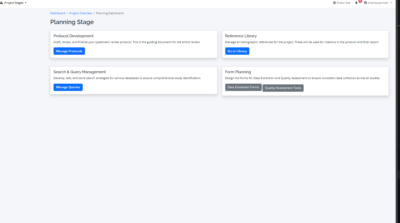 Planning phase dashboard