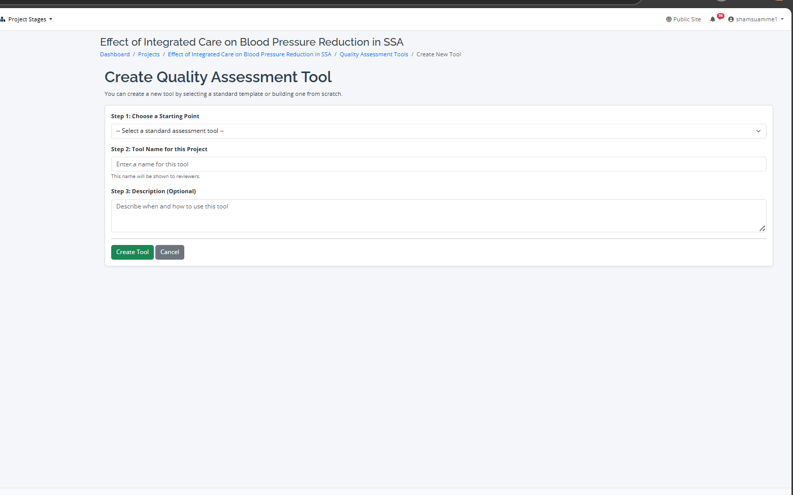 interface to create assessment tool