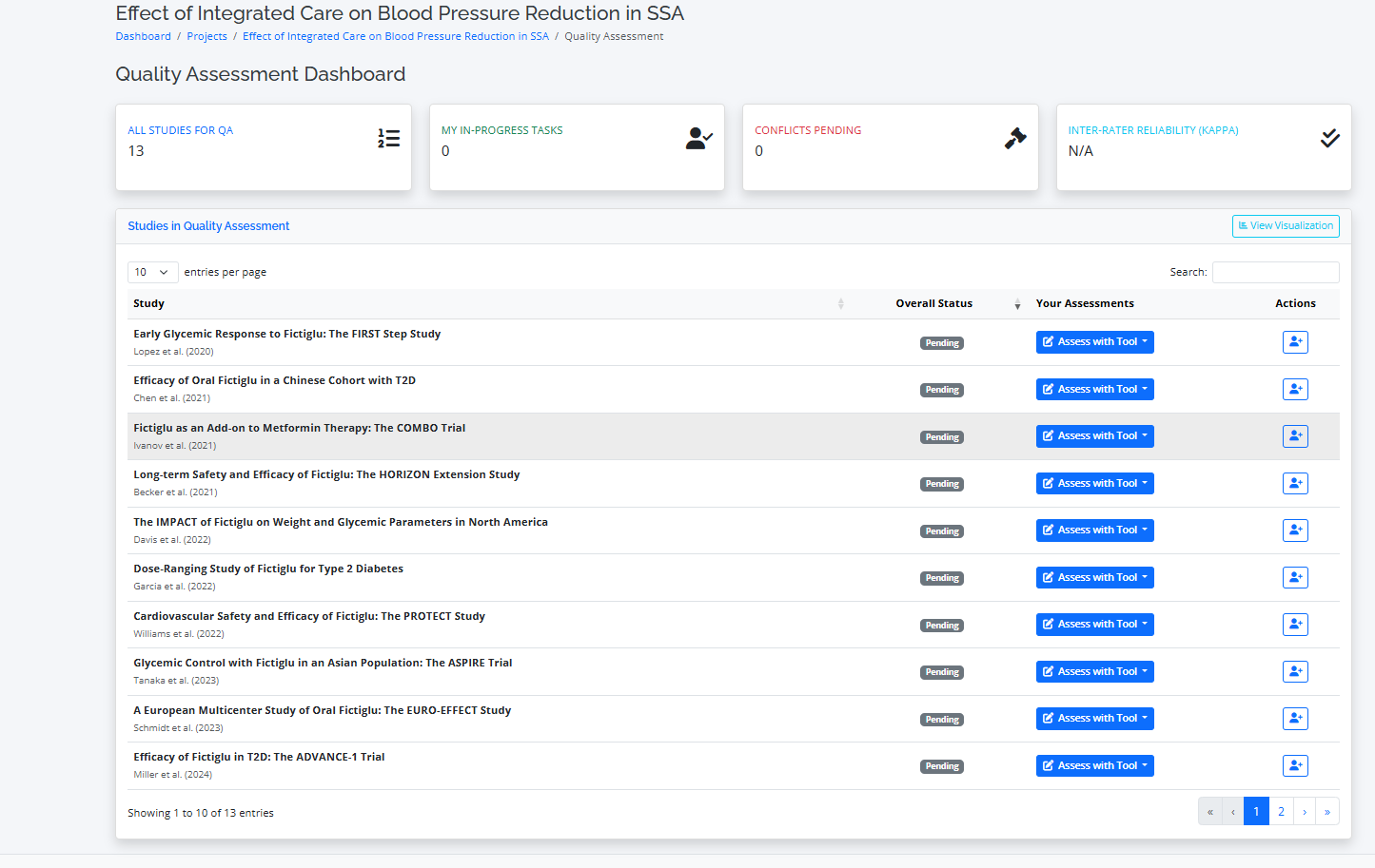 Return to QA dashboard - Assign assessor to the studies